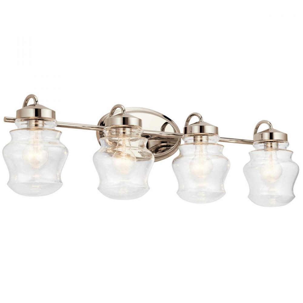 Janiel 33.25" 4 Light Vanity Light with Clear Glass in Polished Nickel