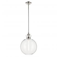 Kichler 52779PNCLR - Laria 15 Inch 1 Light Pendant with Clear Glass in Polished Nickel