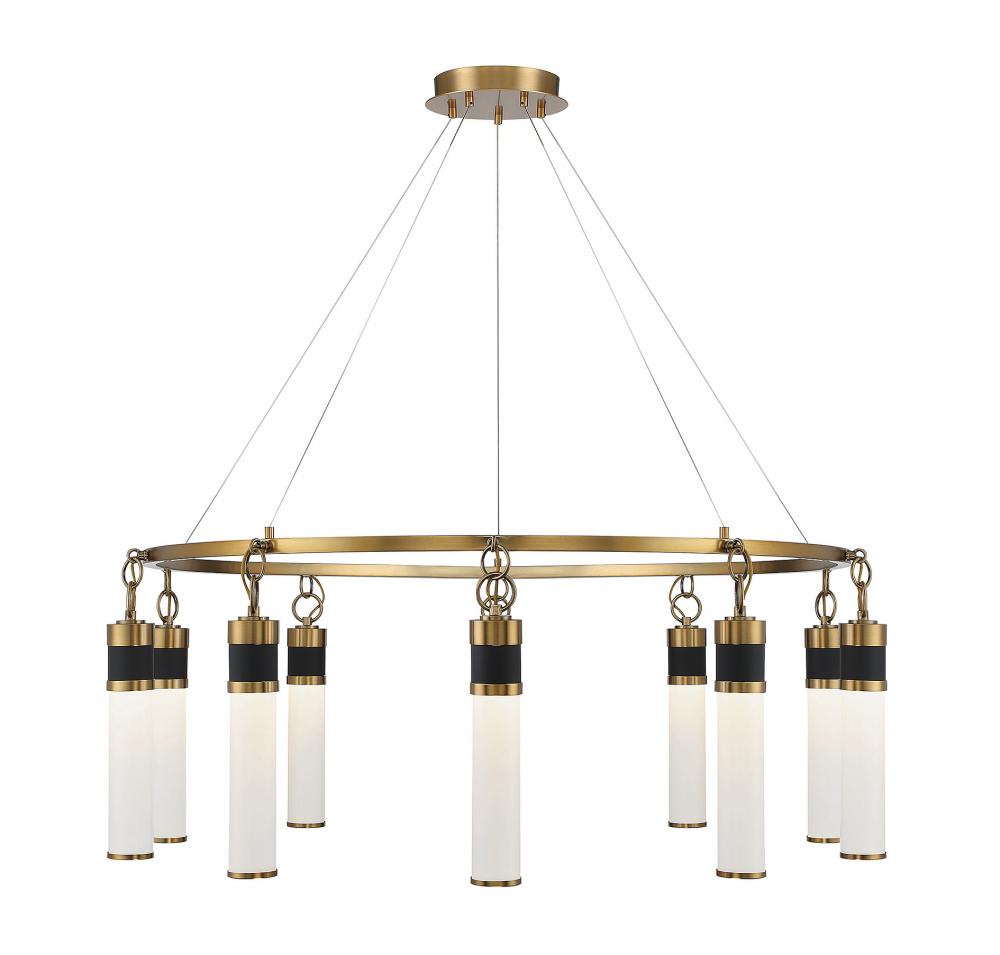 Abel 10-Light LED Chandelier in Matte Black with Warm Brass Accents