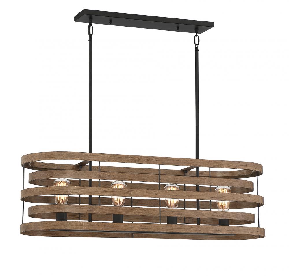 Blaine 4-Light Linear Chandelier in Natural Walnut with Black Accents