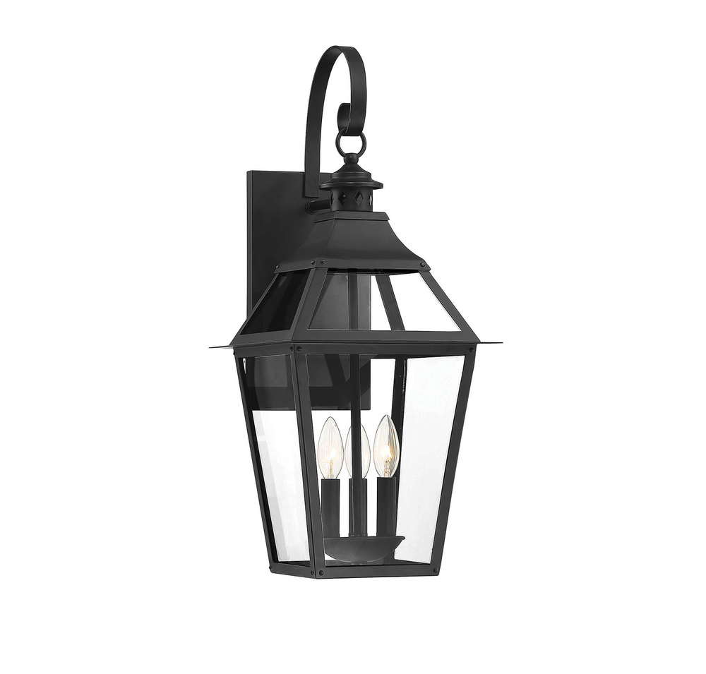 Jackson 3-Light Outdoor Wall Lantern in Matte Black with Gold Highlights