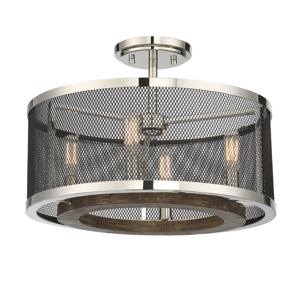Valcour 4-Light Ceiling Light in Polished Nickel with Wood Accents