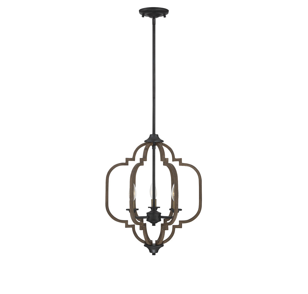 Westwood 3-Light Pendant in Barrelwood with Brass Accents