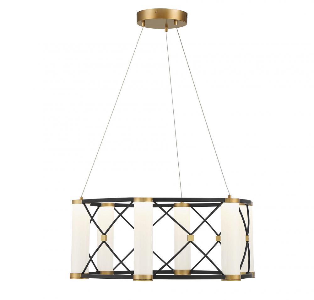 Aries 6-Light LED Pendant in Matte Black with Burnished Brass Accents