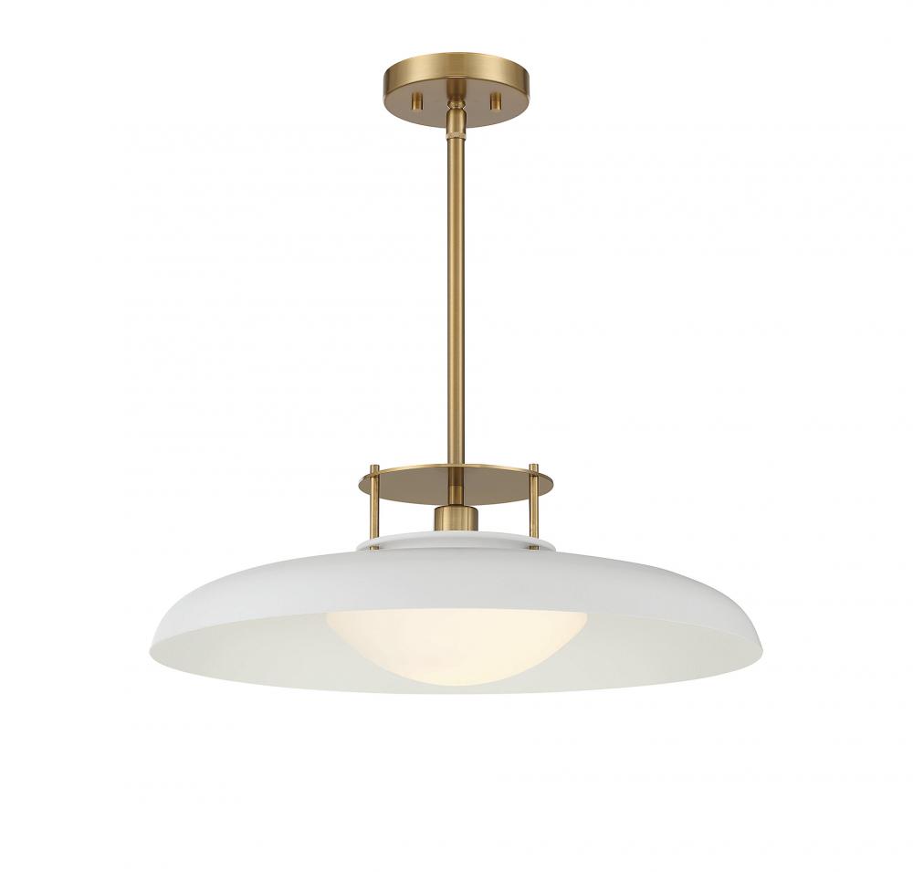 Gavin 1-Light Pendant in White with Warm Brass Accents