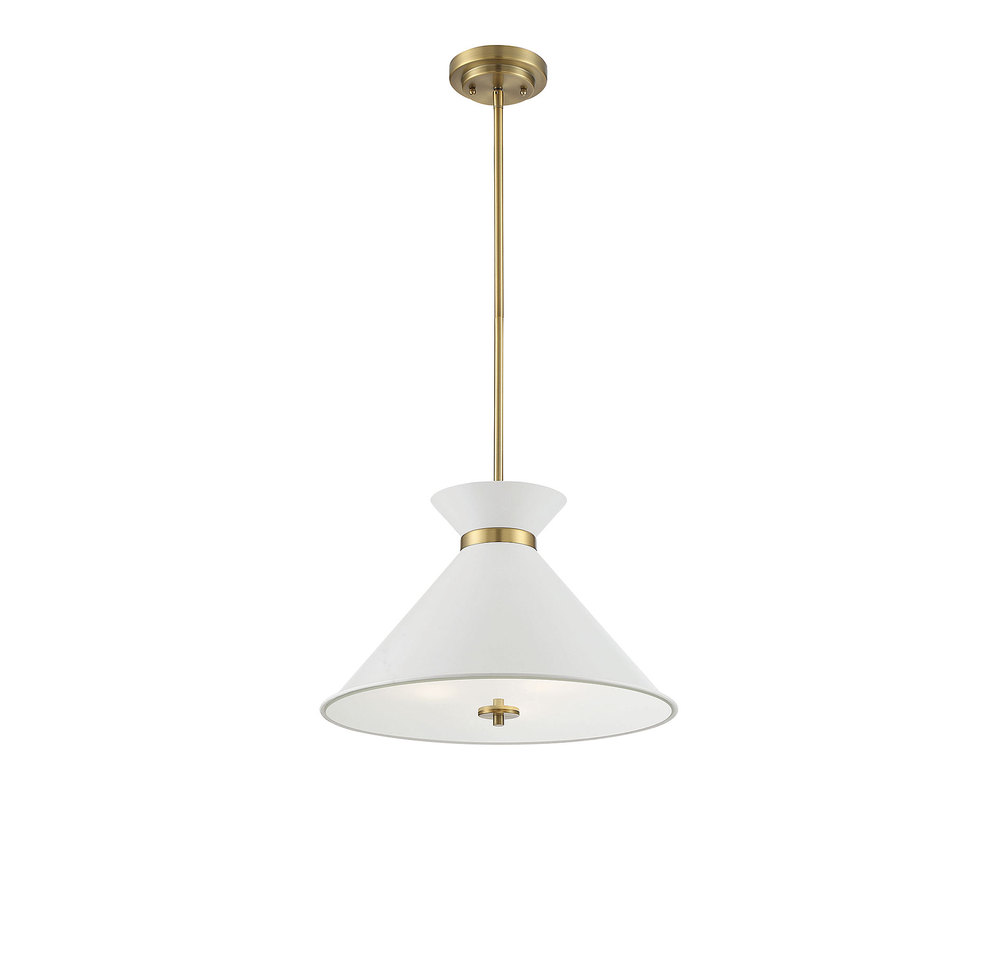 Lamar 3-Light Pendant in White with Brass Accents
