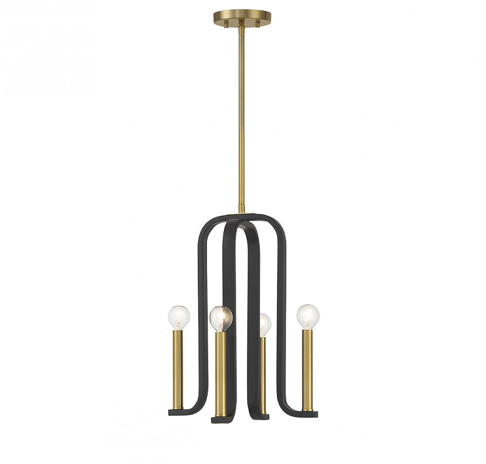 Archway 4-Light Pendant in Matte Black with Warm Brass Accents