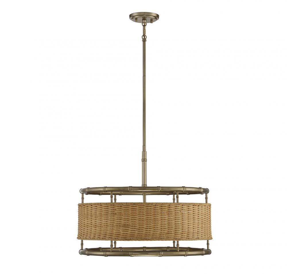 Arcadia 6-Light Pendant in Burnished Brass with Rattan