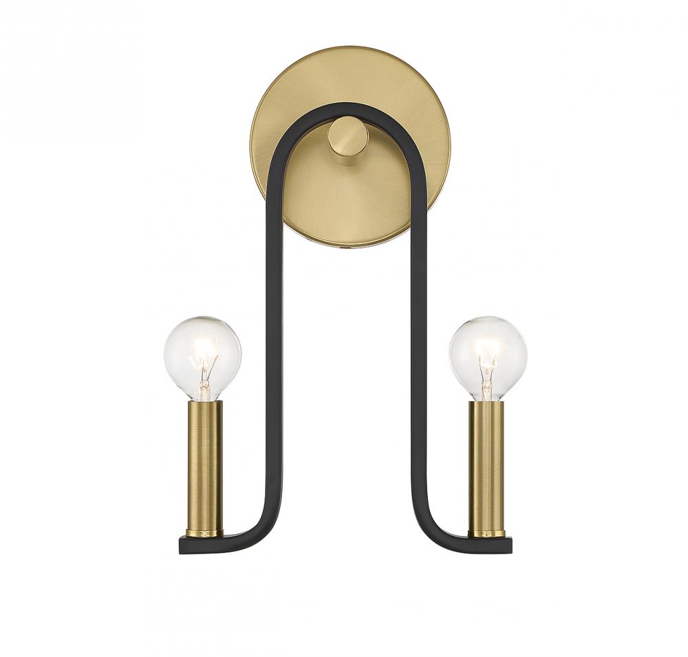 Archway 2-Light Wall Sconce in Matte Black with Warm Brass Accents