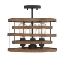 Savoy House 6-2968-3-36 - Blaine 3-Light Convertible Semi-Flush or Pendant in Natural Walnut with Black Accents