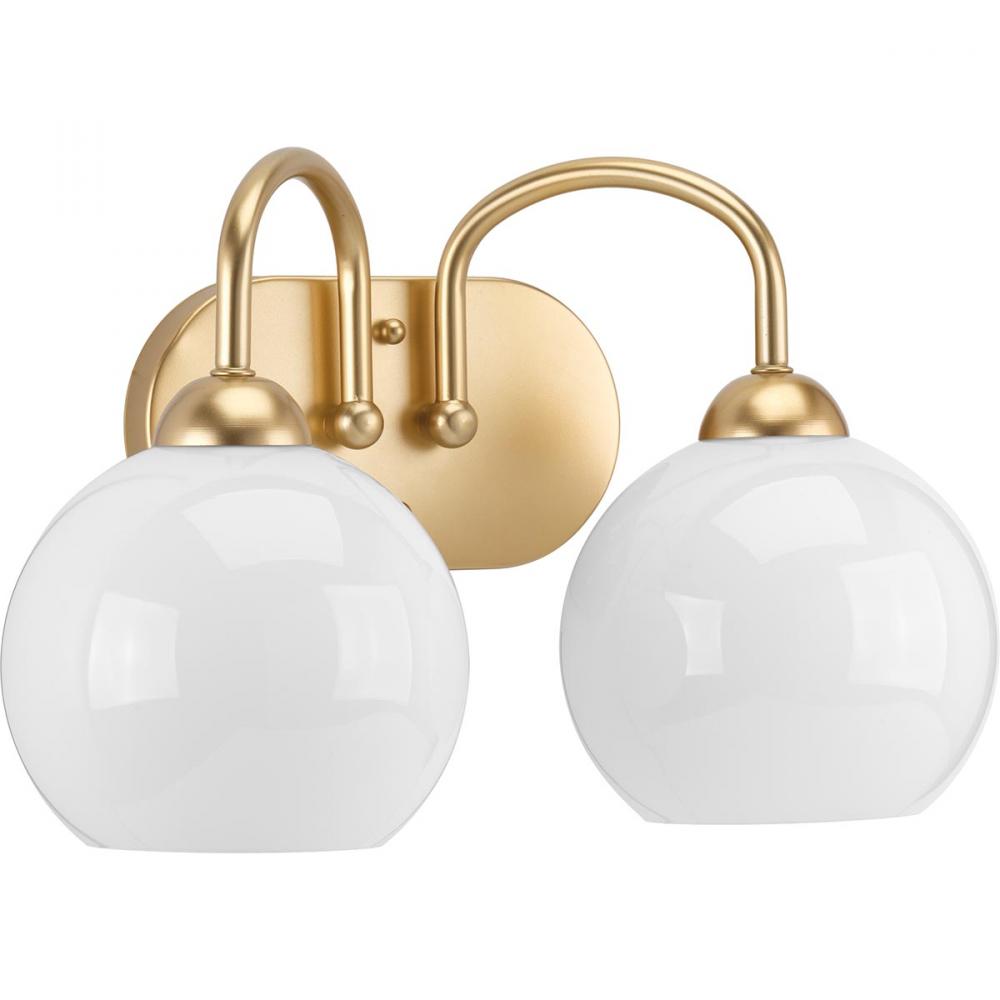 Carisa Collection Two-Light Vintage Gold Opal Glass Mid-Century Modern Bath Vanity Light