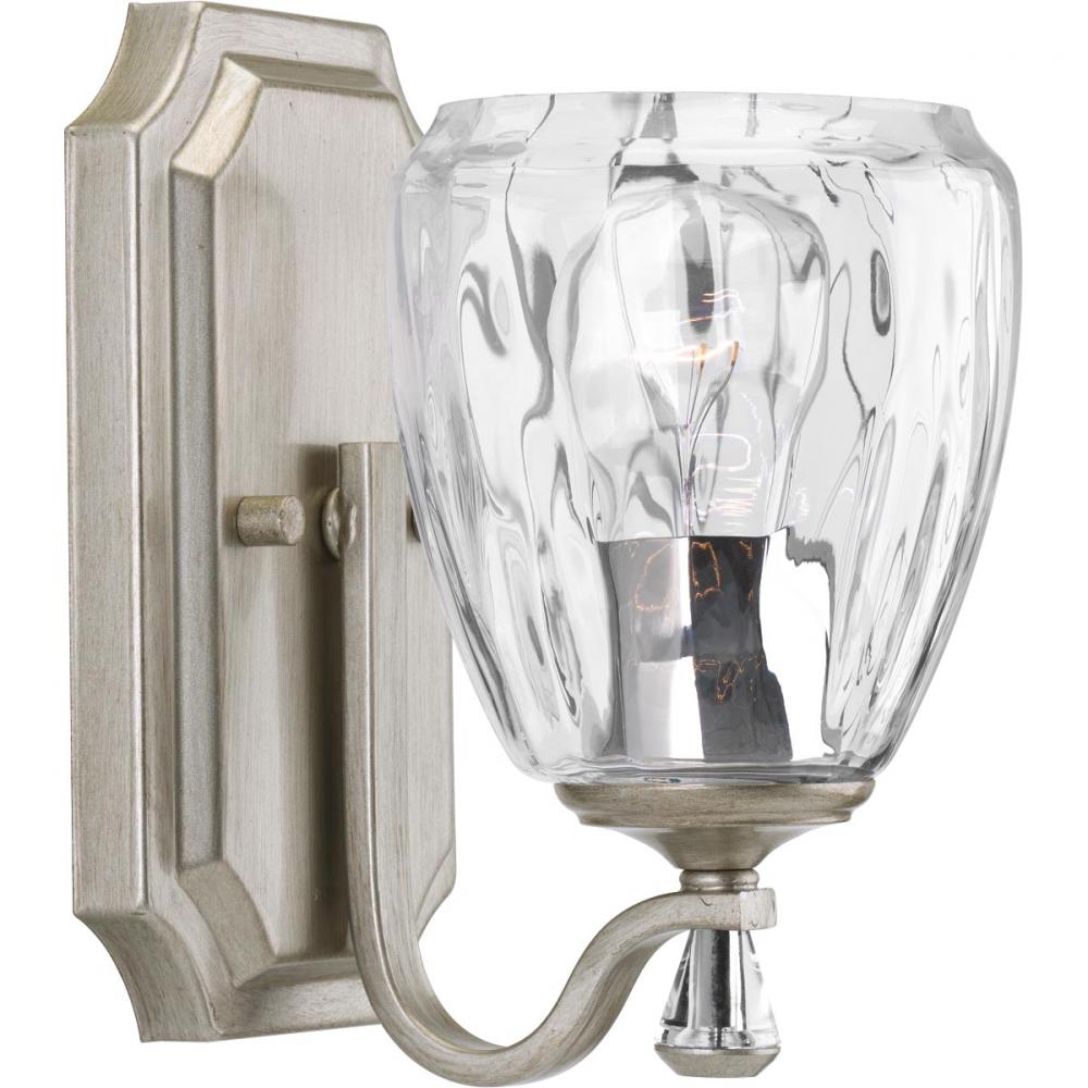 Anjoux Collection One-Light Silver Ridge Clear Water Glass Luxe Bath Vanity Light