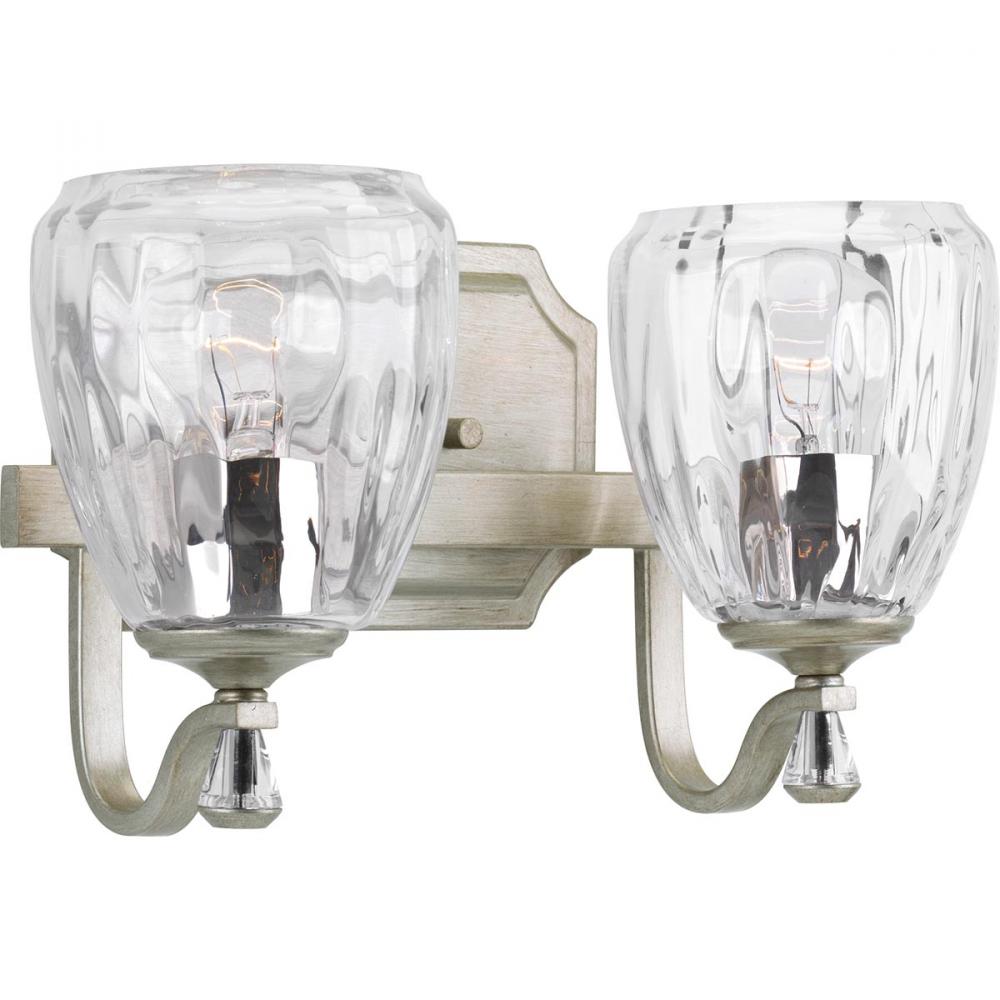Anjoux Collection Two-Light Silver Ridge Clear Water Glass Luxe Bath Vanity Light