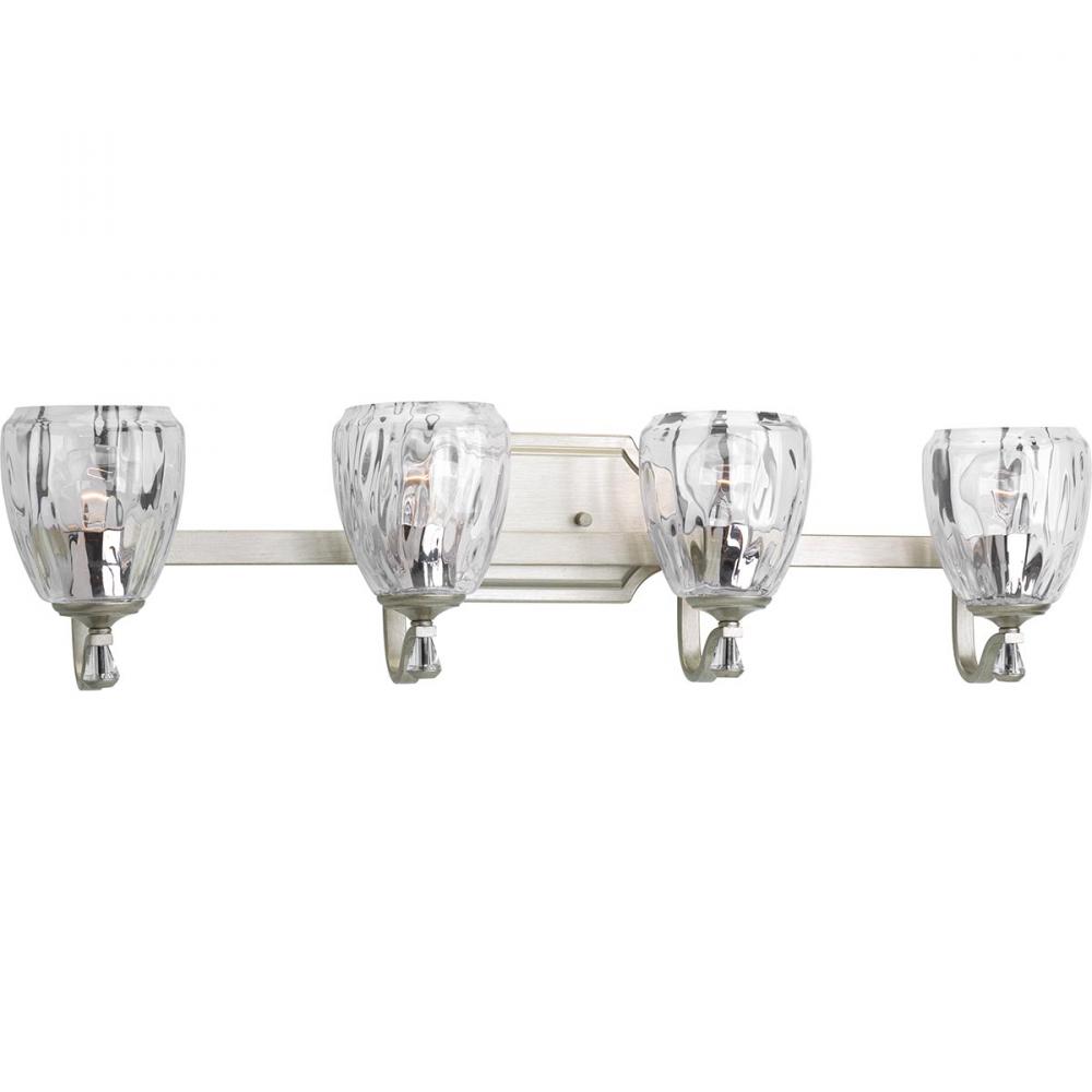 Anjoux Collection Four-Light Silver Ridge Clear Water Glass Luxe Bath Vanity Light