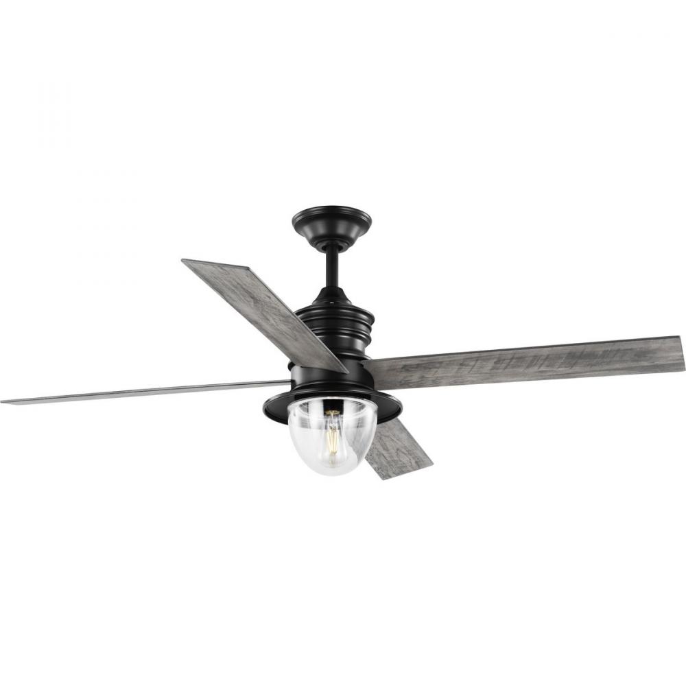 Gillen 56" 4-Blade LED Indoor/Outdoor Matte Black Vintage Electric Ceiling Fan with Light Kit an