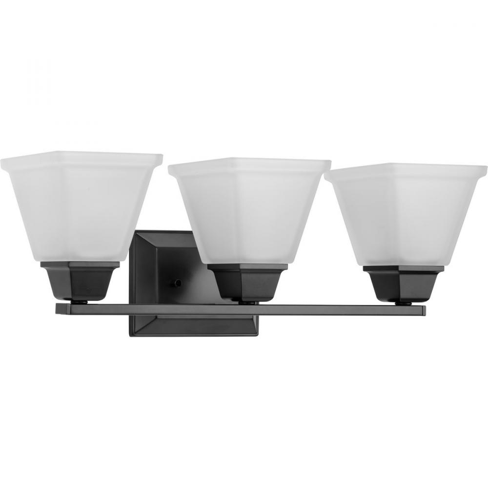 Clifton Heights Collection Three-Light Modern Farmhouse Matte Black Etched Glass Bath Vanity Light
