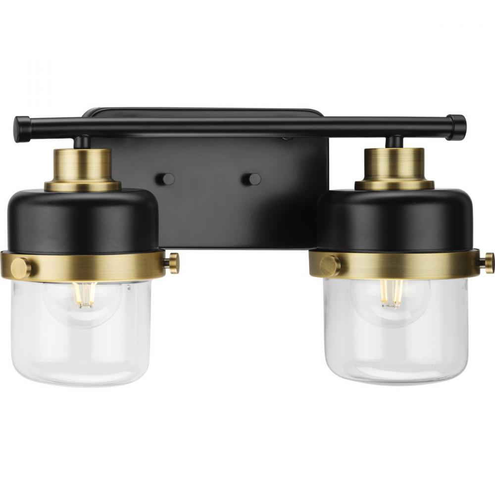 Beckner Collection Two-Light Matte Black Clear Glass Urban Industrial Bath Light