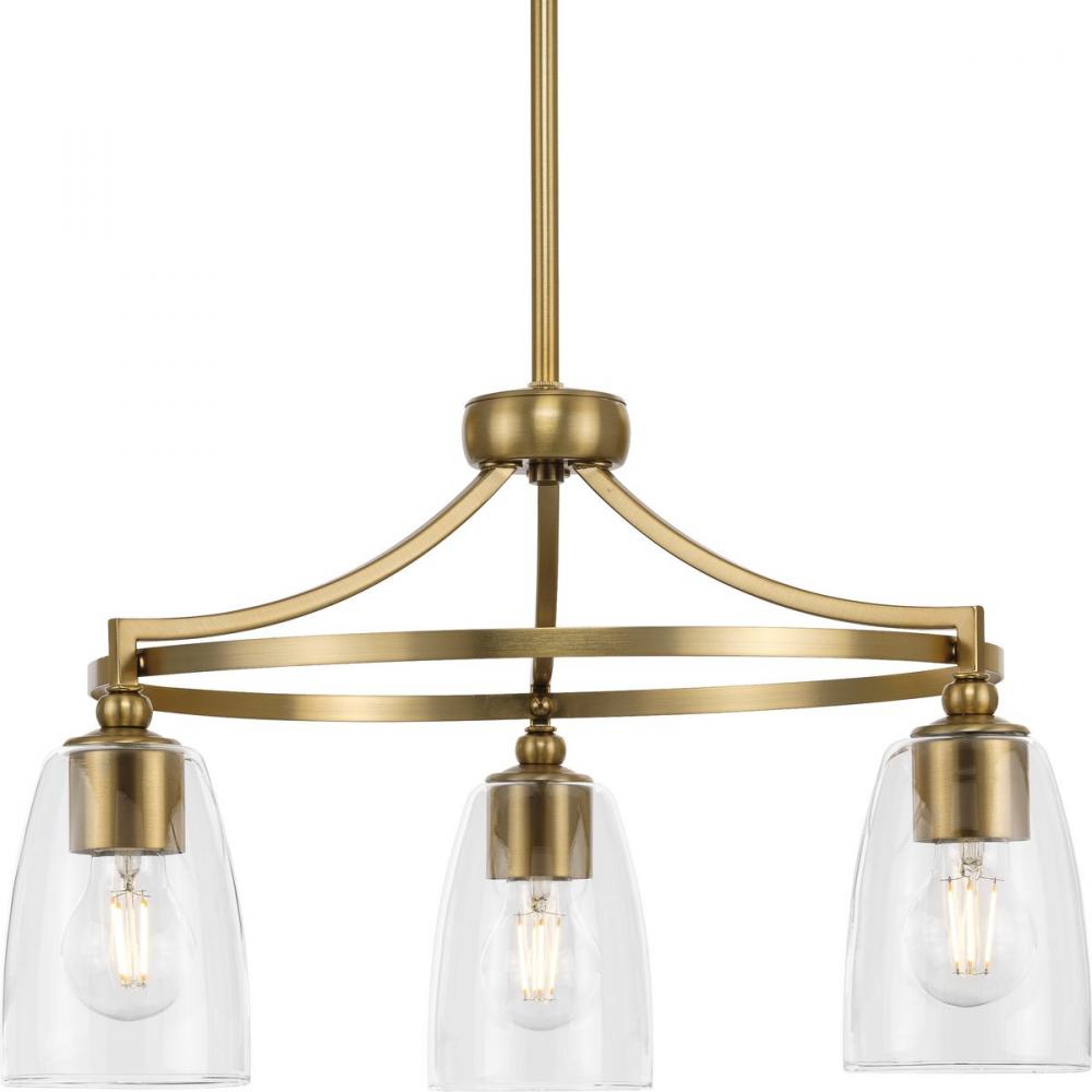 Parkhurst Collection Three-Light New Traditional Brushed Bronze Clear Glass Chandelier Light