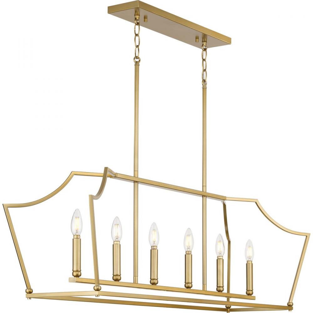 Parkhurst Collection Six-Light New Traditional Brushed Bronze  Linear Island Chandelier Light