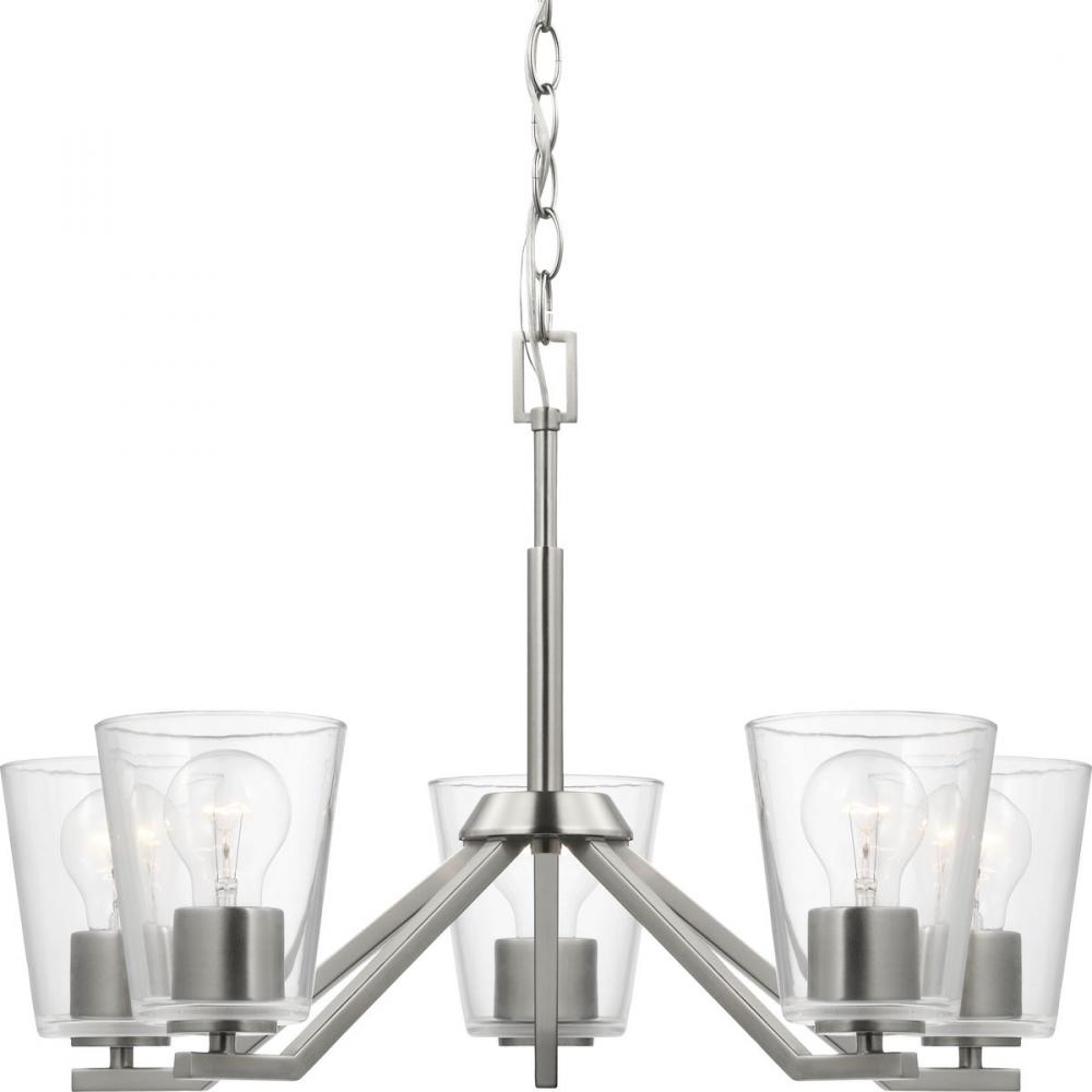 Vertex Collection Five-Light Brushed Nickel Clear Glass Contemporary Chandelier