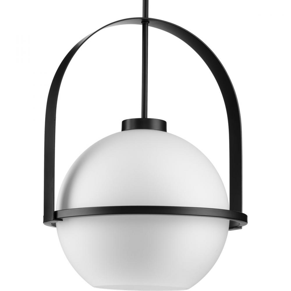 Delayne Collection One-Light Mid-Century Modern Matte Black Etched Opal Glass Pendant Light