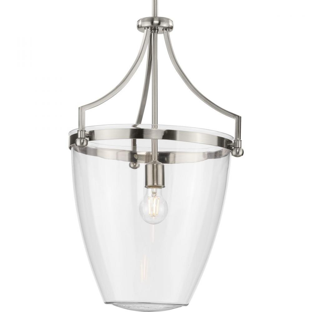 Parkhurst Collection One-Light New Traditional Brushed Nickel Clear Glass Pendant Light