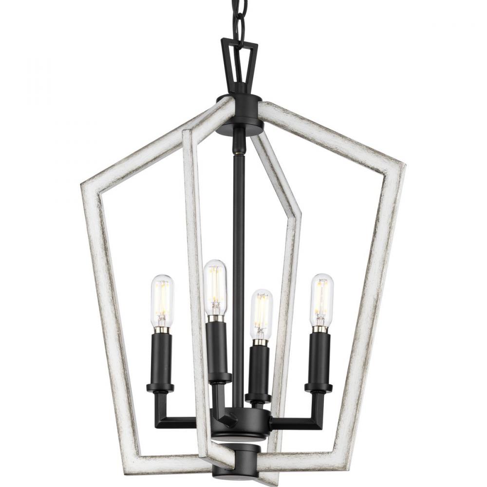 Galloway Collection Four-Light 18" Matte Black Modern Farmhouse Chandelier with Distressed White
