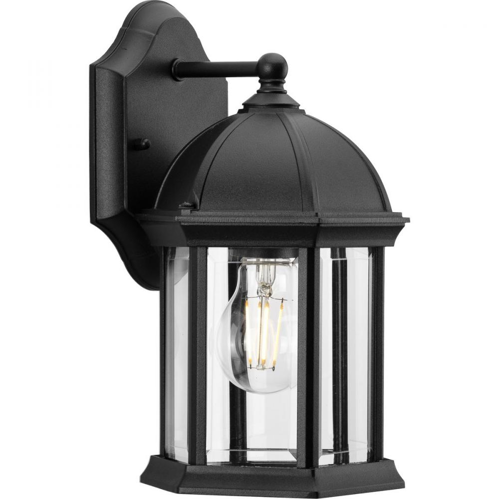 Dillard Collection One-Light Traditional Textured Black Clear Glass Outdoor Wall Lantern