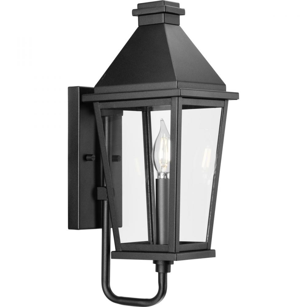 Richmond Hill Collection One-Light Textured Black Clear Glass Modern Farmhouse Outdoor Small Wall La