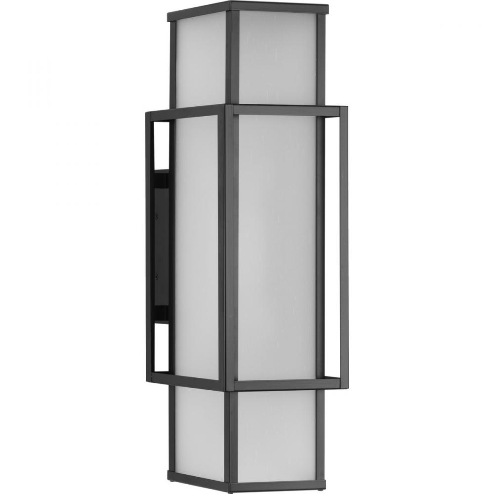 Unison Collection Two-Light Matte Black Etched Seeded Glass Contemporary Large Wall Lantern