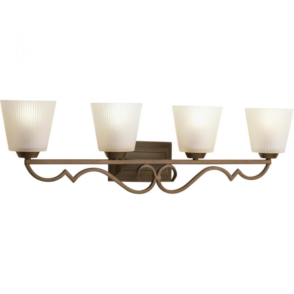 Four Light Roasted Java Etched Ivory Pleated Glass Vanity