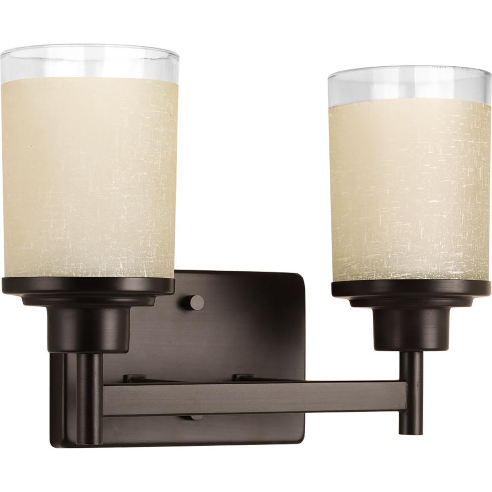 Alexa Collection Two-Light Antique Bronze Etched Umber Linen With Clear Edge Glass Modern Bath Vanit