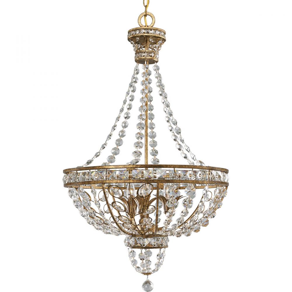 Three Light Imperial Gold Cut- Drops Glass Up Chandelier