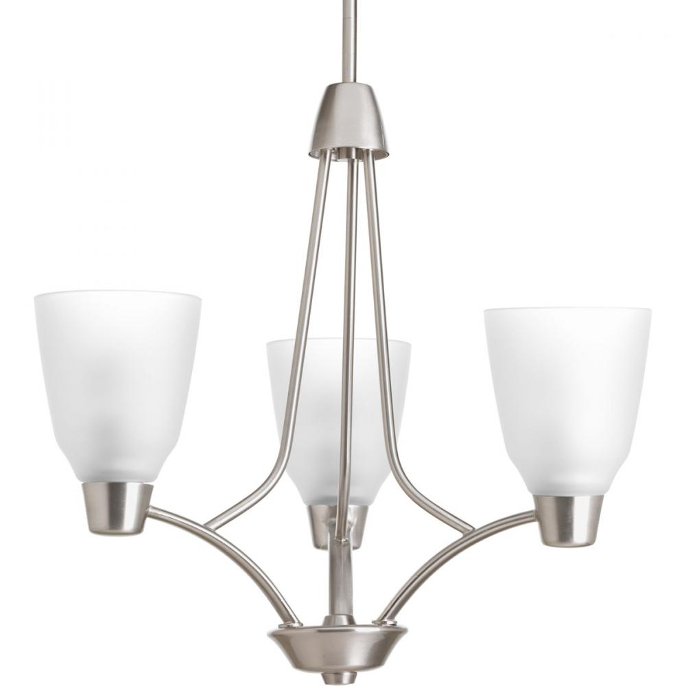 Three Light Brushed Nickel Etched Glass Up Chandelier