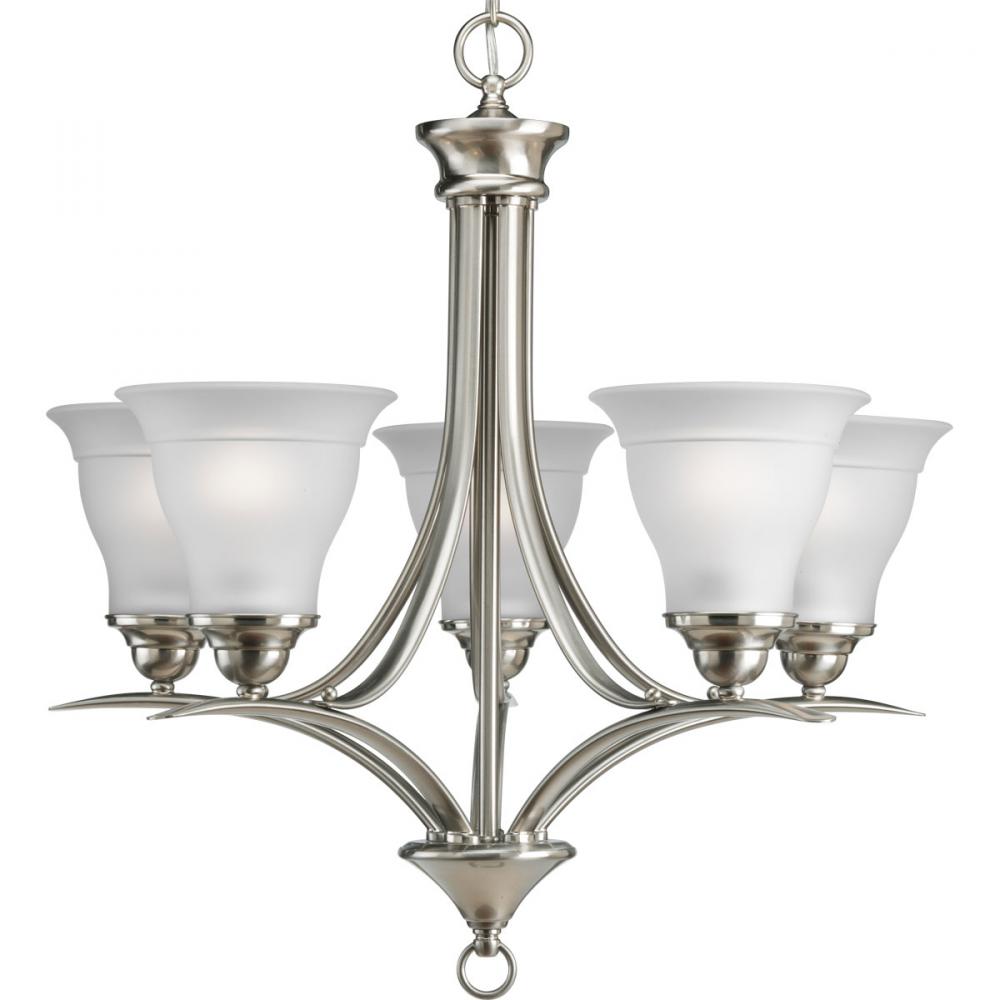 Trinity Collection Five-Light Brushed Nickel Etched Glass Traditional Chandelier Light