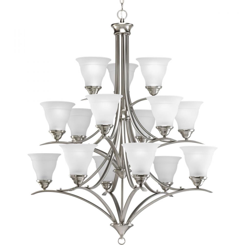 Trinity Collection Fifteen-Light Brushed Nickel Etched Glass Traditional Chandelier Light