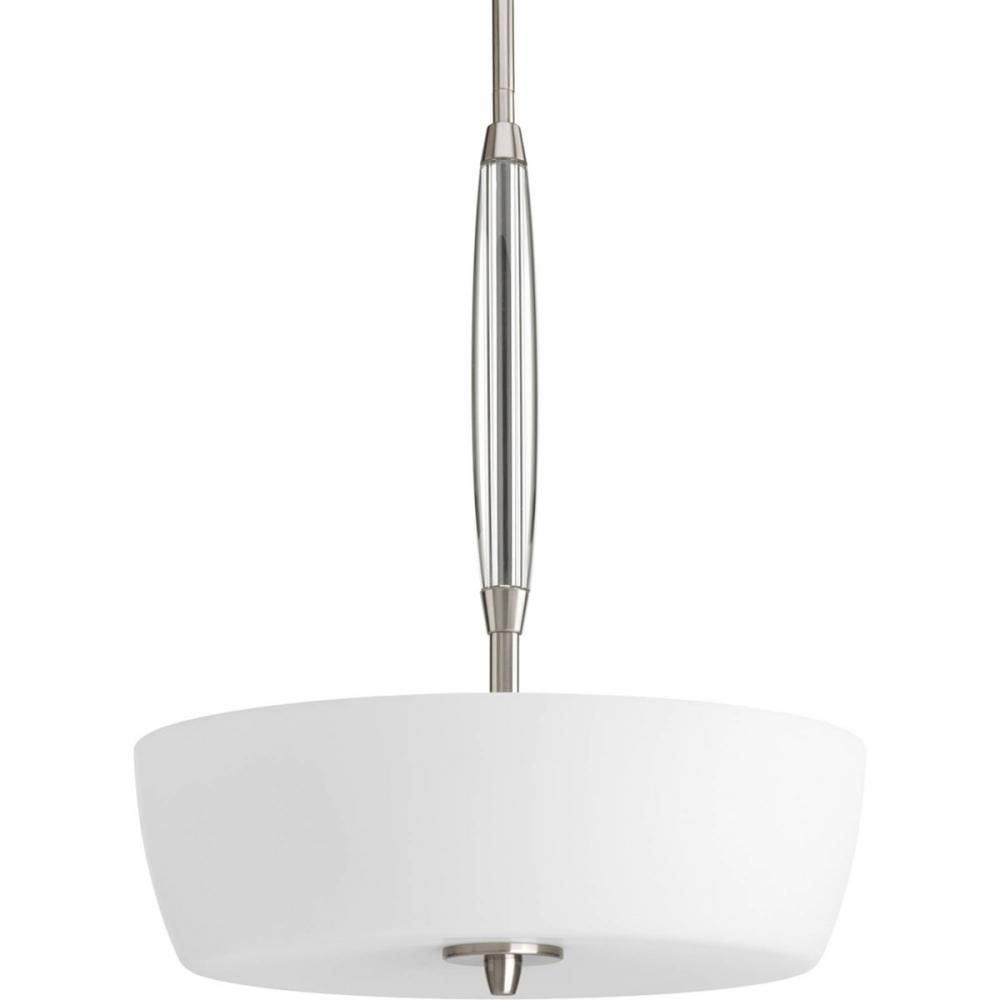 Three Light Brushed Nickel Opal Etched Glass Drum Shade Pendant