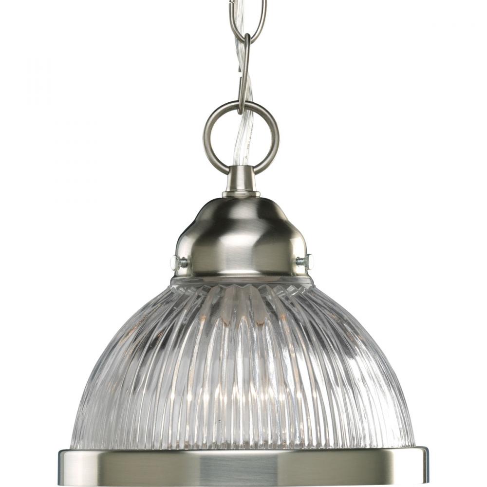 Prismatic Glass Collection One-Light Brushed Nickel Clear Prismatic Glass Traditional Mini-Pendant L