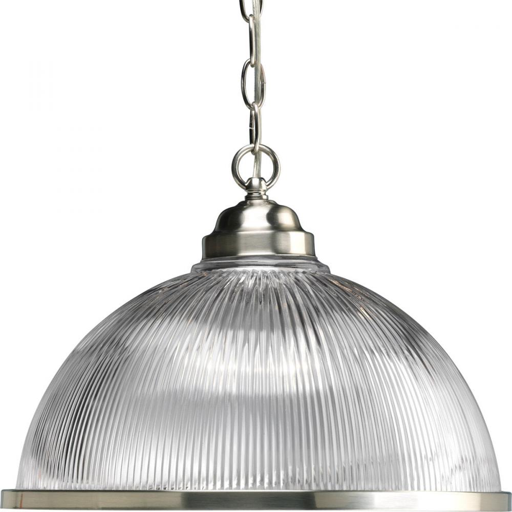 Prismatic Glass Collection One-Light Brushed Nickel Clear Prismatic Glass Traditional Pendant Light