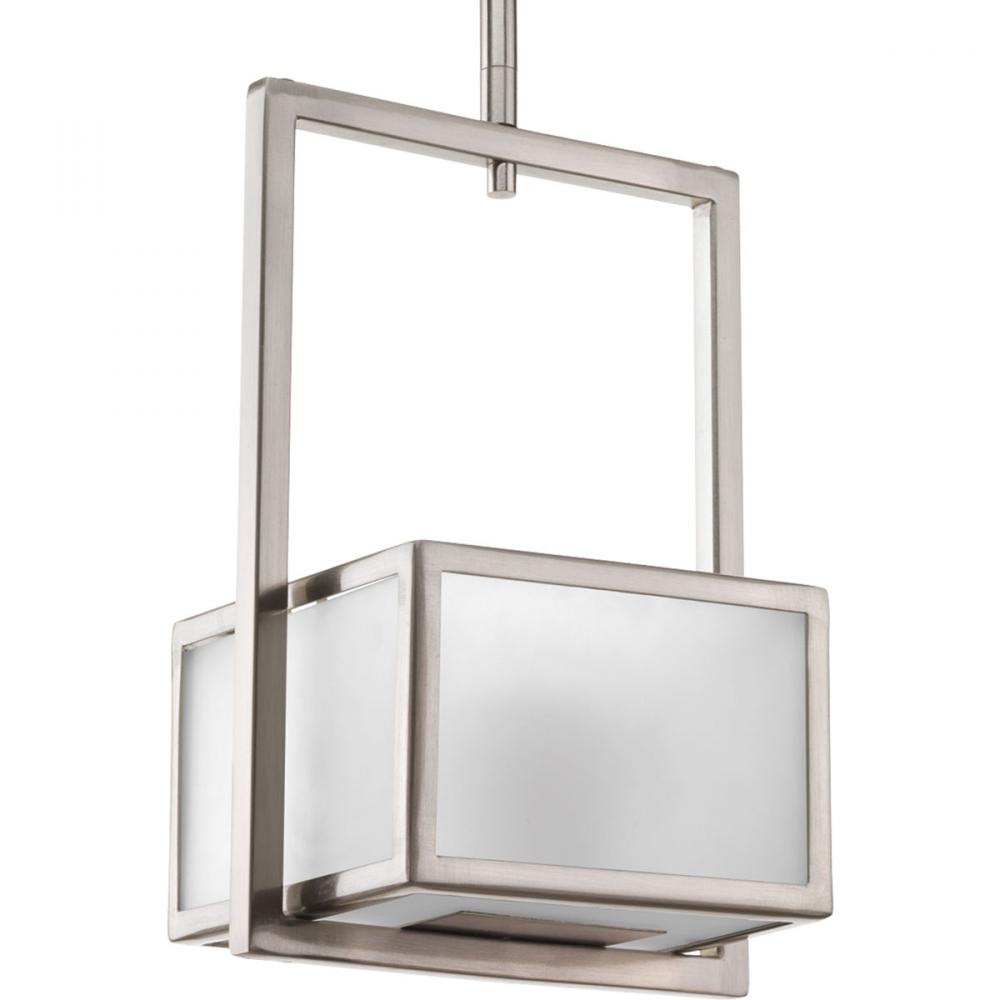 One Light Brushed Nickel Etched Glass Up Mini Pendant