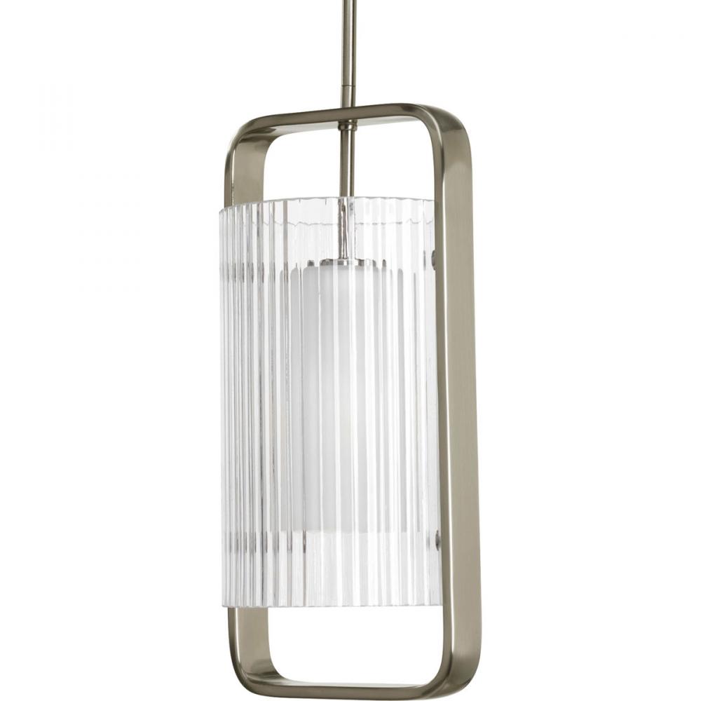 One Light Brushed Nickel Clear Ribbed Glass Hanging Lantern