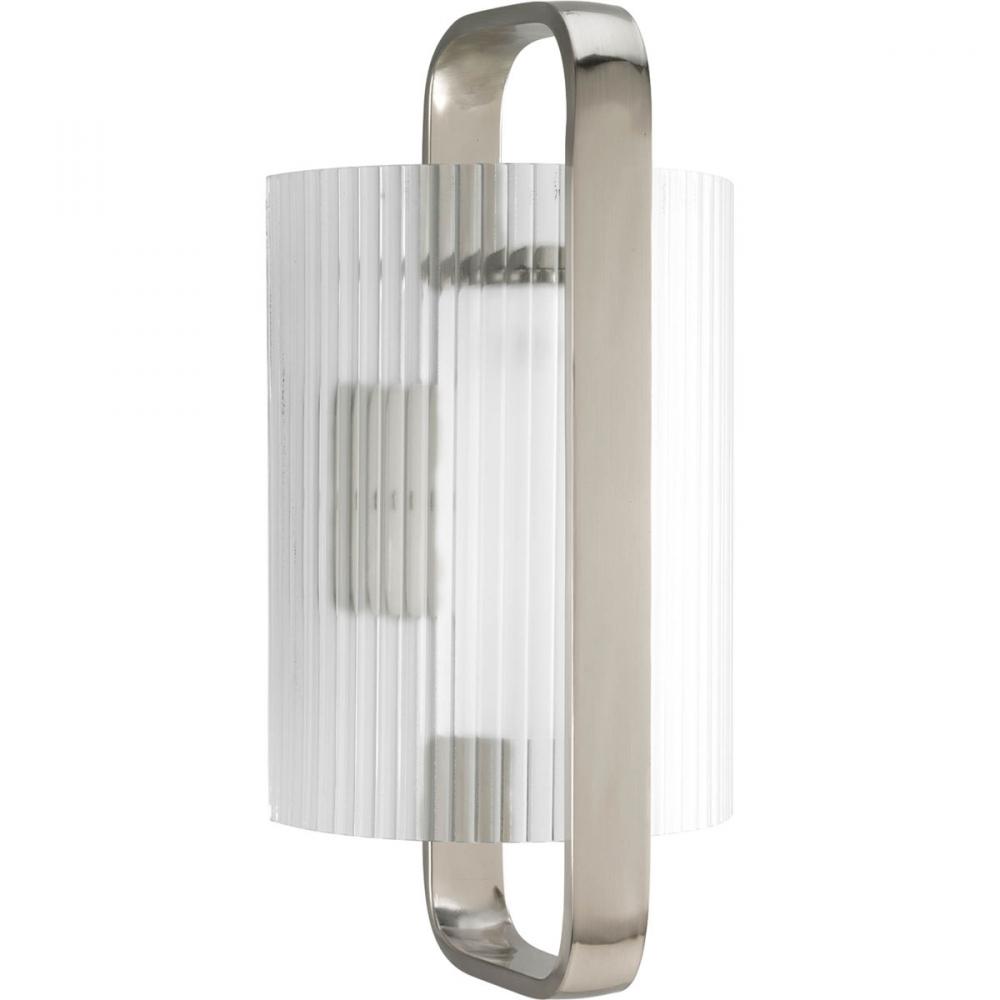 One Light Brushed Nickel Clear Ribbed With Etched Diffuser Glass Outdoor Wall Light