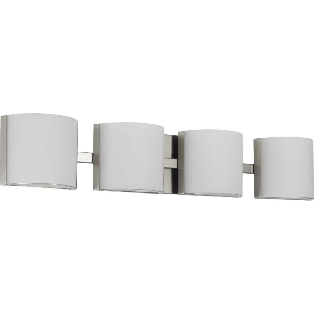 Arch LED Collection Four-Light Brushed Nickel Etched Glass Modern Bath Vanity Light