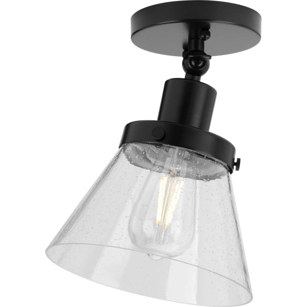 Hinton Collection One-Light Matte Black and Seeded Glass Vintage Style Ceiling Light