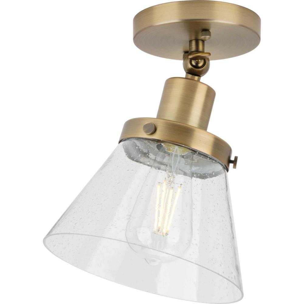 Hinton Collection One-Light Vintage Brass and Seeded Glass Vintage Style Ceiling Light