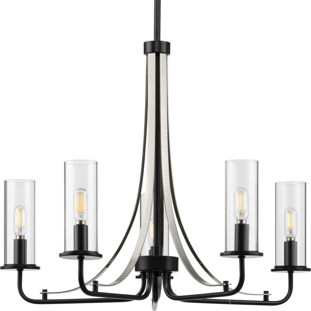 Riley Collection Five-Light Matte Black Clear Glass New Traditional Chandelier Light