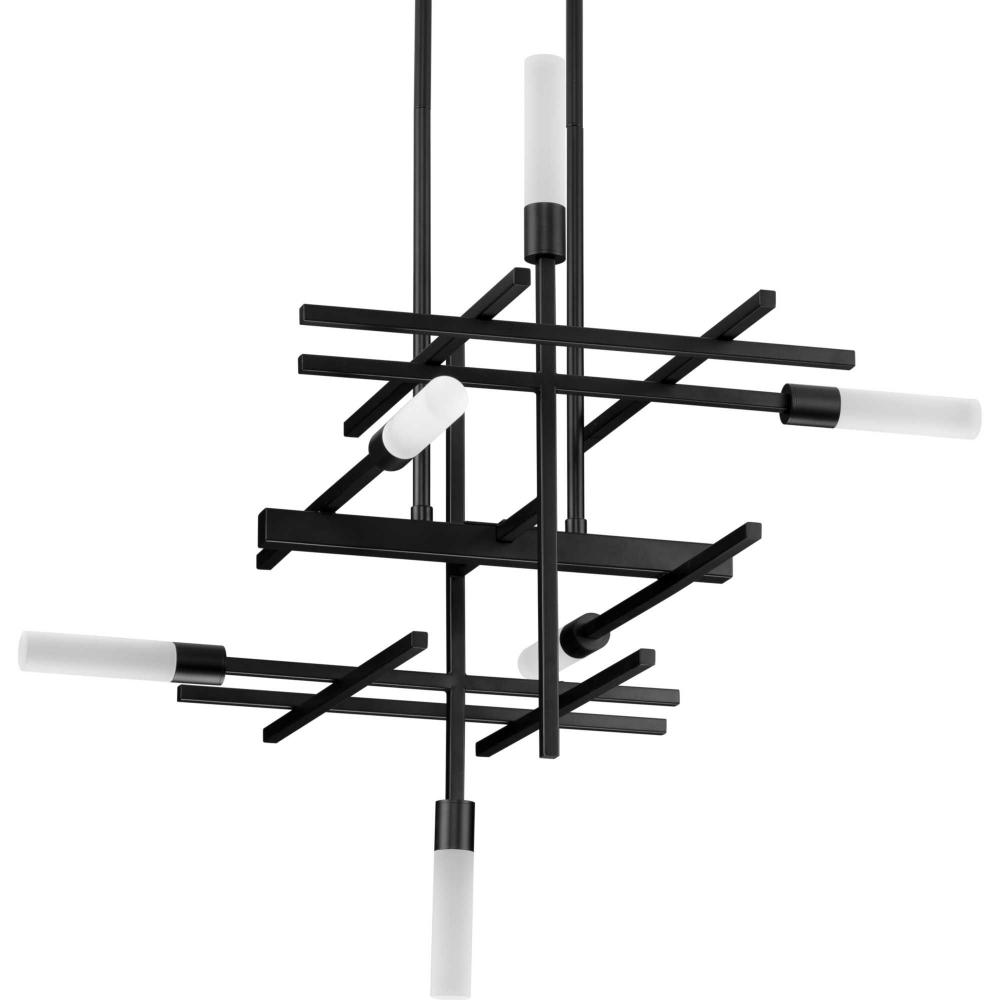 Quadrant LED Collection Six-Light Matte Black Modern Style Chandelier Light