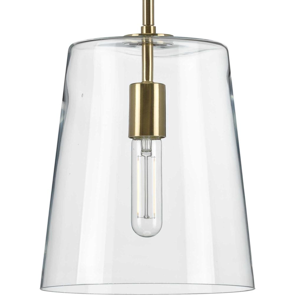 Clarion Collection One-Light Satin Brass Clear Glass Coastal Pendant Light