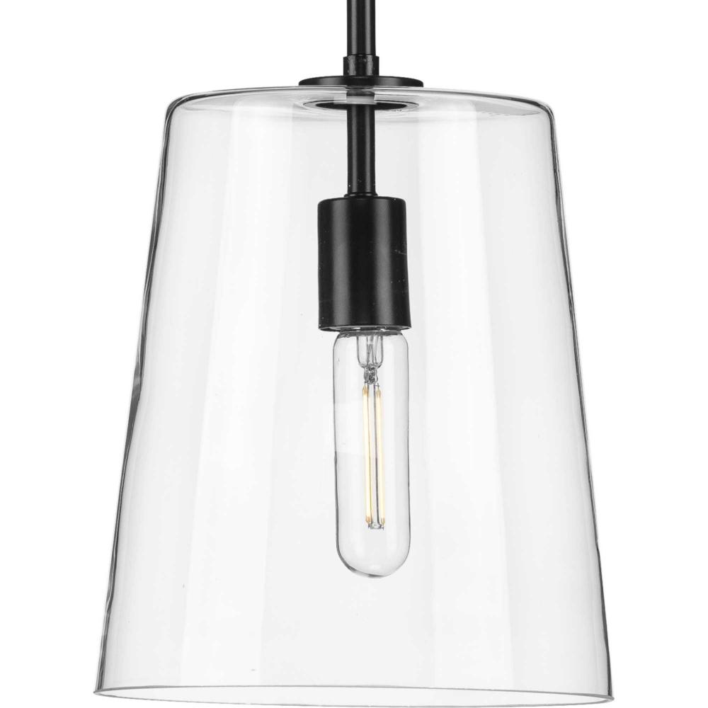 Clarion Collection One-Light Matte Black Clear Glass Coastal Pendant Light