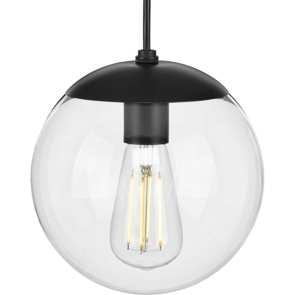 Atwell Collection 8-inch Matte Black and Clear Glass Globe Small Hanging Pendant Light